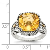 Shey Couture Sterling Silver with 14K Accent Antiqued Cushion Citrine Ring view 4