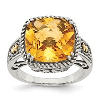 Shey Couture Sterling Silver with 14K Accent Antiqued Cushion Citrine Ring view 1