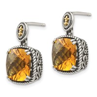 Shey Couture Sterling Silver Earrings with 14K Accent Antiqued Cushion Citrine Dangle Post view 2