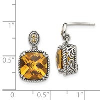Shey Couture Sterling Silver Earrings with 14K Accent Antiqued Cushion Citrine Dangle Post view 4