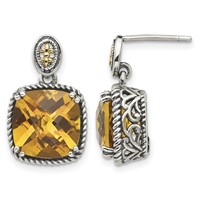 Shey Couture Sterling Silver Earrings with 14K Accent Antiqued Cushion Citrine Dangle Post view 1