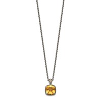 Shey Couture Sterling Silver with 14K Accent 18 Inch Antiqued Checkerboard Cushion Citrine Necklace view 2