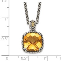 Shey Couture Sterling Silver with 14K Accent 18 Inch Antiqued Checkerboard Cushion Citrine Necklace view 3