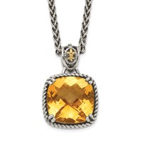Shey Couture Sterling Silver with 14K Accent 18 Inch Antiqued Checkerboard Cushion Citrine Necklace view 1
