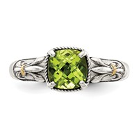 Shey Couture Sterling Silver Ring with 14K Accent Antiqued Cushion Peridot view 5