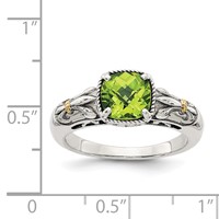 Shey Couture Sterling Silver Ring with 14K Accent Antiqued Cushion Peridot view 4