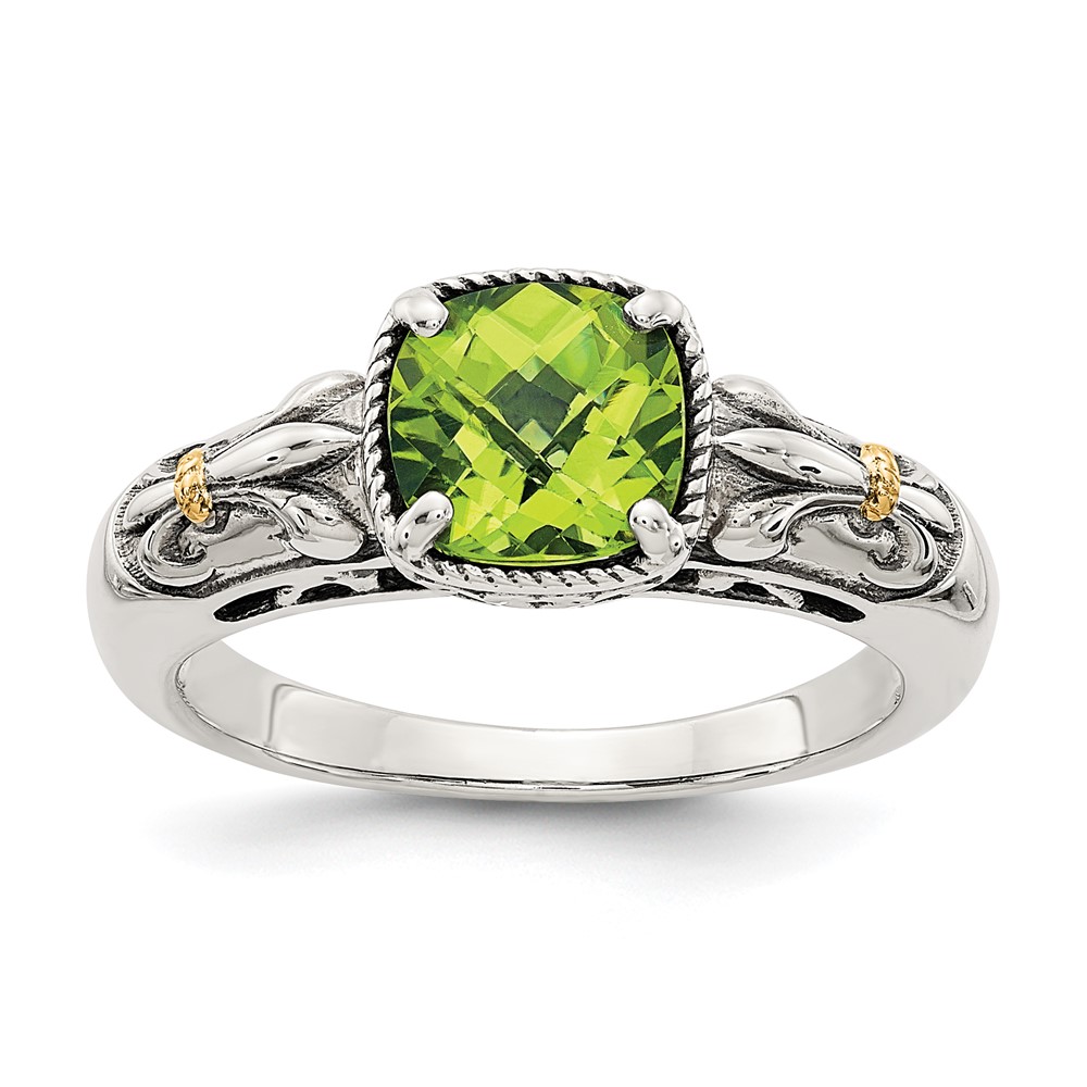 Shey Couture Sterling Silver Ring with 14K Accent Antiqued Cushion Peridot