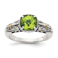 Shey Couture Sterling Silver Ring with 14K Accent Antiqued Cushion Peridot view 1