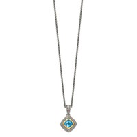 Shey Couture Sterling Silver Necklace with 14K Accent Antiqued Cushion Bezel Sky Blue Topaz, 18" view 2