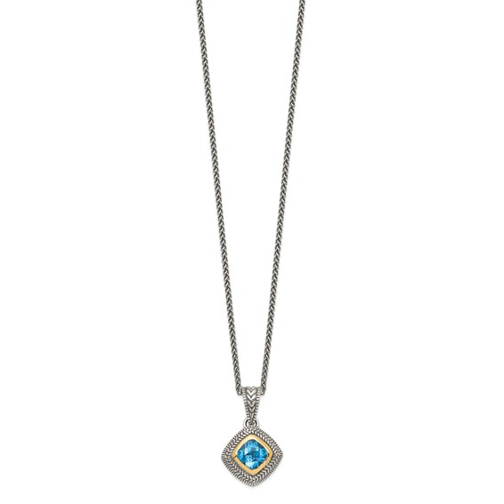 Shey Couture Sterling Silver with 14K Accent 18 Inch Antiqued Cushion Bezel Sky Blue Topaz Necklace