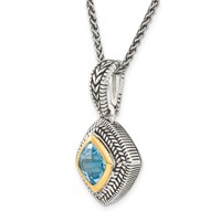 Shey Couture Sterling Silver Necklace with 14K Accent Antiqued Cushion Bezel Sky Blue Topaz, 18" view 5