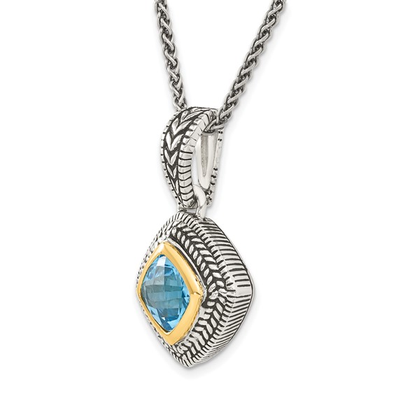 Shey Couture Sterling Silver with 14K Accent 18 Inch Antiqued Cushion Bezel Sky Blue Topaz Necklace