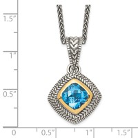 Shey Couture Sterling Silver Necklace with 14K Accent Antiqued Cushion Bezel Sky Blue Topaz, 18" view 3