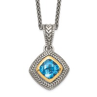 Shey Couture Sterling Silver Necklace with 14K Accent Antiqued Cushion Bezel Sky Blue Topaz, 18" view 1