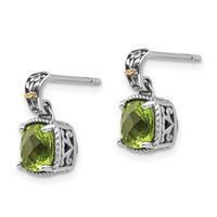 Shey Couture Sterling Silver Earrings with 14K Accent Antiqued Cushion Peridot Dangle Post view 2