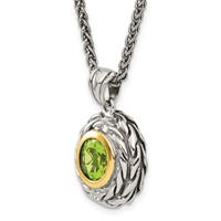 Shey Couture Sterling Silver with 14K Accent 18 Inch Antiqued Round Bezel Peridot Necklace view 5