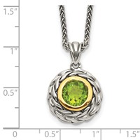 Shey Couture Sterling Silver with 14K Accent 18 Inch Antiqued Round Bezel Peridot Necklace view 3