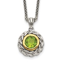 Shey Couture Sterling Silver with 14K Accent 18 Inch Antiqued Round Bezel Peridot Necklace view 1