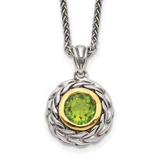 Shey Couture Sterling Silver with 14K Accent 18 Inch Antiqued Round Bezel Peridot Necklace