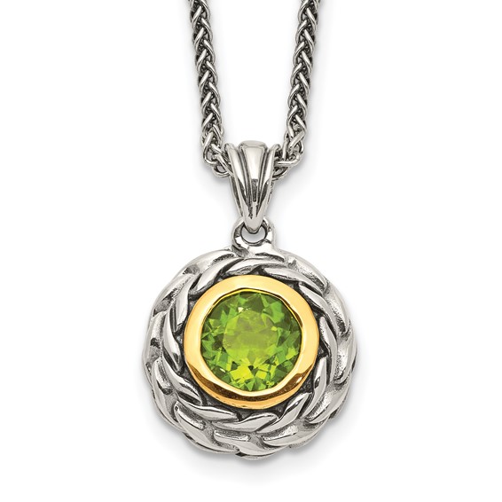 Shey Couture Sterling Silver with 14K Accent 18 Inch Antiqued Round Bezel Peridot Necklace