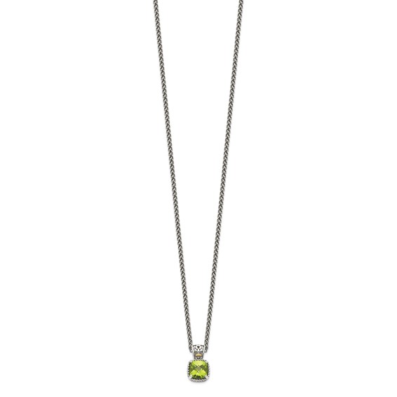 Shey Couture Sterling Silver with 14K Accent 18 Inch Antiqued Cushion Peridot Necklace