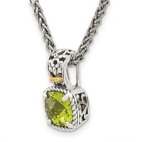 Shey Couture Sterling Silver Necklace with 14K Accent Antiqued Cushion Peridot, 18" view 5