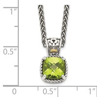 Shey Couture Sterling Silver Necklace with 14K Accent Antiqued Cushion Peridot, 18" view 3