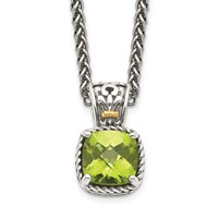 Shey Couture Sterling Silver Necklace with 14K Accent Antiqued Cushion Peridot, 18" view 1