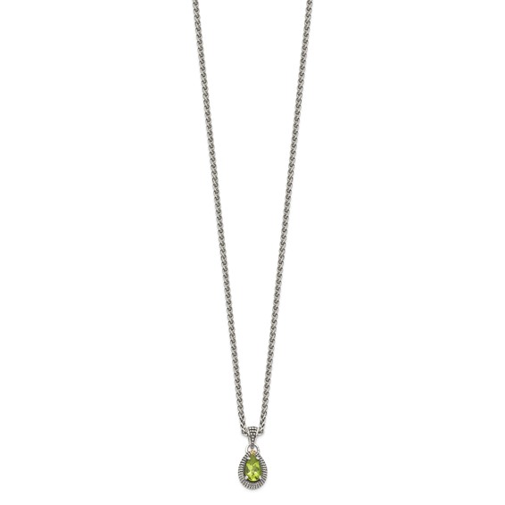 Shey Couture Sterling Silver with 14K Accent 18 Inch Antiqued Pear Shaped Peridot Necklace