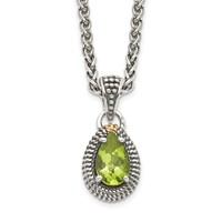 Shey Couture Sterling Silver Necklace with 14K Accent Antiqued Pear Shaped Peridot - 18in view 1