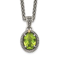 Shey Couture Sterling Silver Necklace with 14K Accent Antiqued Peridot Oval, 18" view 1