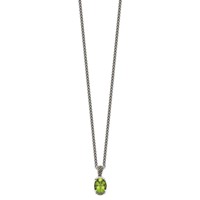 Shey Couture Sterling Silver Necklace with 14K Accent Antiqued Oval Peridot and Diamond, 18" view 2