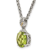 Shey Couture Sterling Silver Necklace with 14K Accent Antiqued Oval Peridot and Diamond, 18" view 5