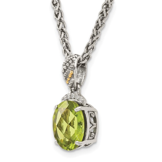 Shey Couture Sterling Silver with 14K Accent 18 Inch Antiqued Oval Peridot and Diamond Necklace