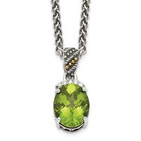 Shey Couture Sterling Silver Necklace with 14K Accent Antiqued Oval Peridot and Diamond, 18" view 1