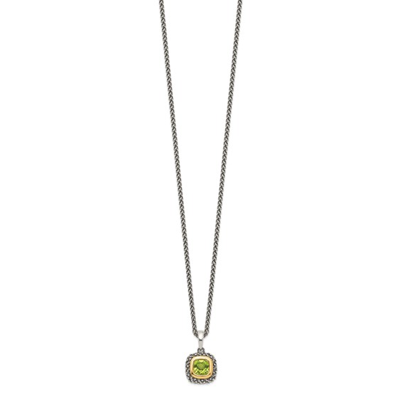 Shey Couture Sterling Silver with 14K Accent 18 Inch Antiqued Cushion Bezel Peridot Necklace