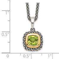 Shey Couture Sterling Silver Necklace with 14K Accent Antiqued Cushion Bezel Peridot, 18" view 3