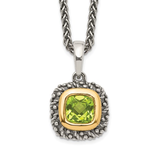 Shey Couture Sterling Silver Necklace with 14K Accent Antiqued Cushion Bezel Peridot, 18"