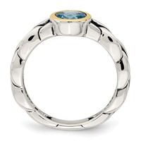 Shey Couture Sterling Silver Ring with 14K Accent Antiqued Round Bezel Sky Blue Topaz view 2