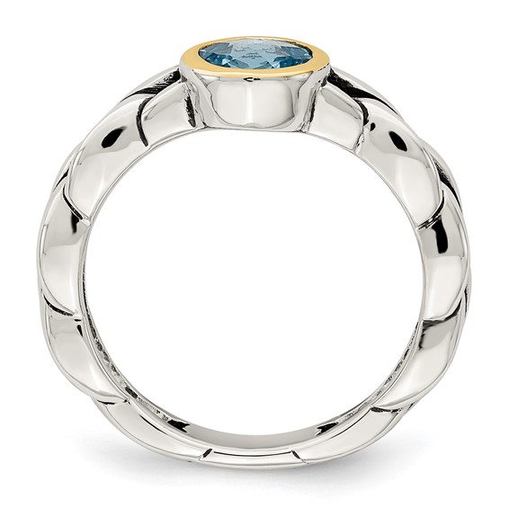 Shey Couture Sterling Silver with 14K Accent Antiqued Round Bezel Sky Blue Topaz Ring