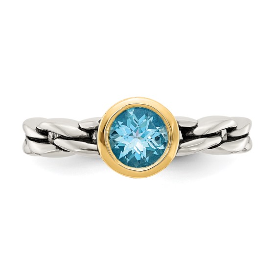 Shey Couture Sterling Silver with 14K Accent Antiqued Round Bezel Sky Blue Topaz Ring