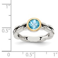 Shey Couture Sterling Silver Ring with 14K Accent Antiqued Round Bezel Sky Blue Topaz view 4