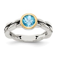Shey Couture Sterling Silver Ring with 14K Accent Antiqued Round Bezel Sky Blue Topaz view 1