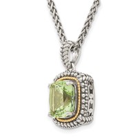 Shey Couture Sterling Silver Necklace with 14K Accent Antiqued Cushion Green Quartz, 18" view 5