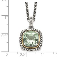 Shey Couture Sterling Silver Necklace with 14K Accent Antiqued Cushion Green Quartz, 18" view 3