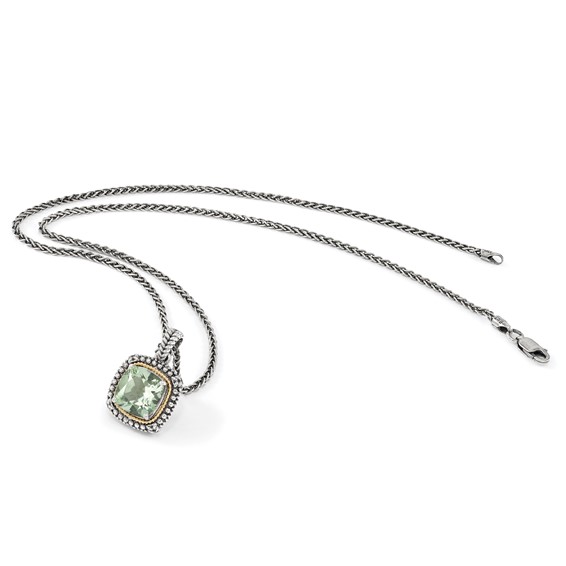 Shey Couture Sterling Silver with 14K Accent 18 Inch Antiqued Cushion Green Quartz Necklace