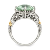 Shey Couture Sterling Silver Ring with 14K Accent Antiqued Cushion Green Quartz Cushion view 2