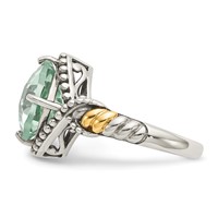Shey Couture Sterling Silver Ring with 14K Accent Antiqued Cushion Green Quartz Cushion view 3