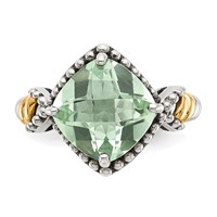 Shey Couture Sterling Silver Ring with 14K Accent Antiqued Cushion Green Quartz Cushion view 5