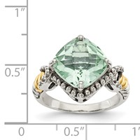Shey Couture Sterling Silver Ring with 14K Accent Antiqued Cushion Green Quartz Cushion view 4
